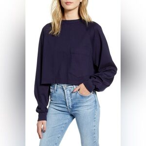 AG Cubo Pocket Crop Sweatshirt in Navy Blue